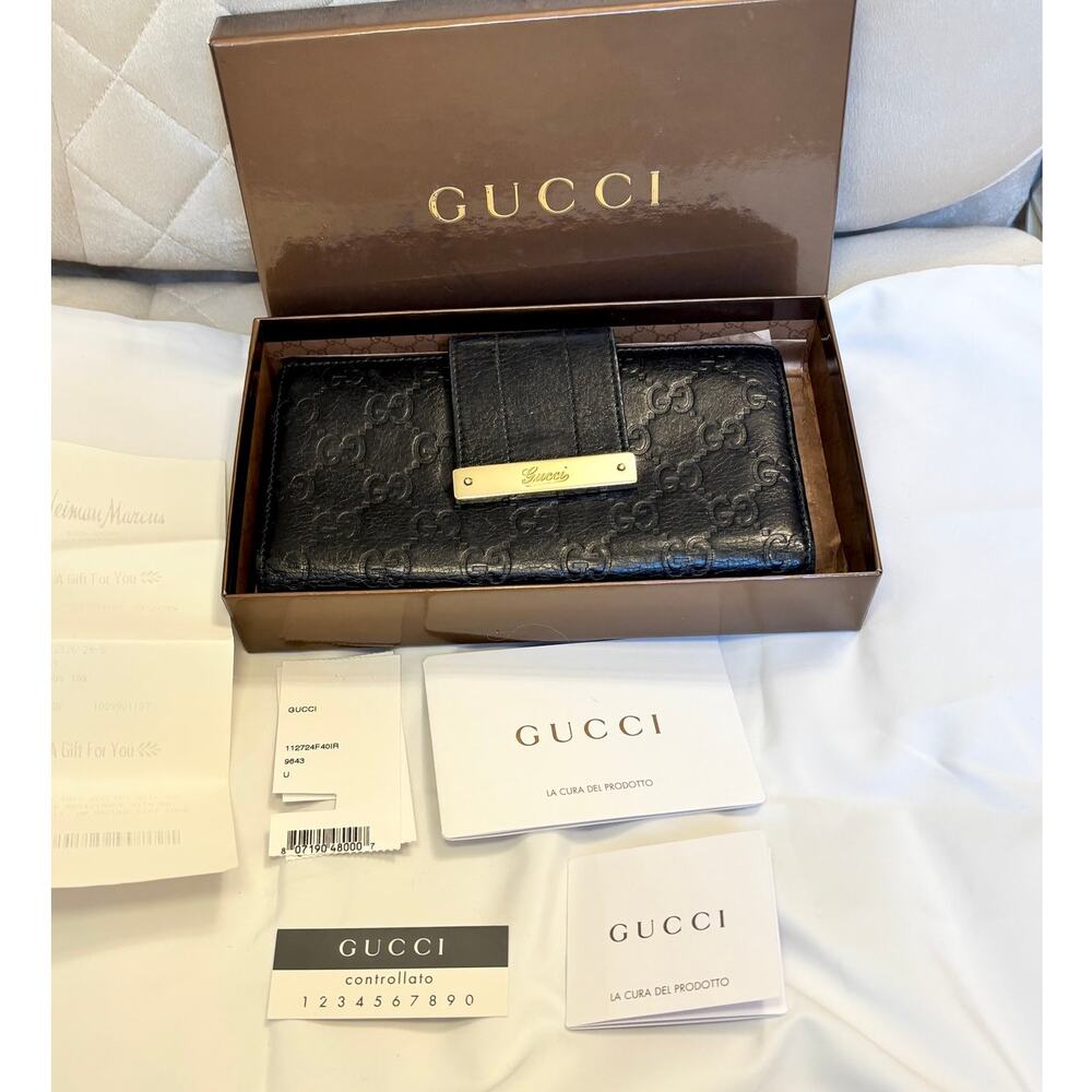 Authentic Gucci GG Guccissima Black Leather Continental Wallet